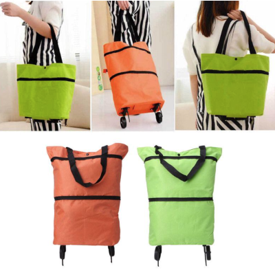 Carucior pliabil tip sacosa pentru cumparaturi cu roti si maner