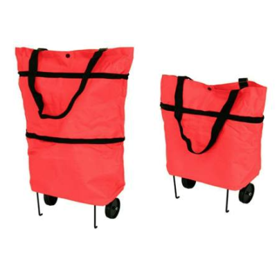 Carucior pliabil tip sacosa pentru cumparaturi cu roti si maner