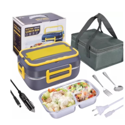 Caserola electrica capacitate 1.5L cu accesorii la priza sau auto Functie autogatire si accesorii pentru incalzire si depozitare mancare aliemntare