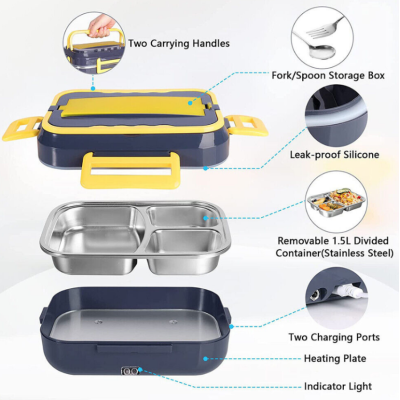 Caserola electrica capacitate 1.5L cu accesorii la priza sau auto pentru incalzire si depozitare mancare aliemntare