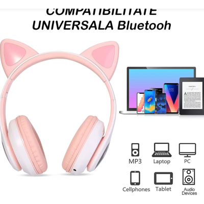 Casti fara fir pentru copii RD B450 Bluetooth design urechi pisica