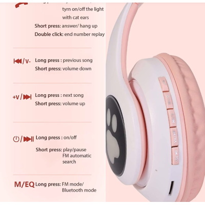 Casti fara fir pentru copii RD B450 Bluetooth design urechi pisica