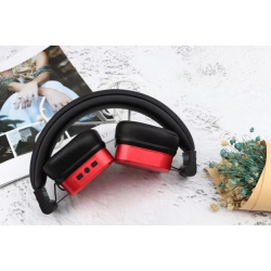 Casti wireless stereo Q EJ079 efect metalic pliabile culoare rosu / negru