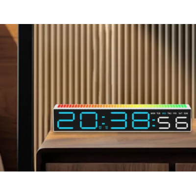 Ceas decorativ ecran LED RGB functie de captare a sunetului afisare ora alarma 3 niveluri de reglare a luminozitatii