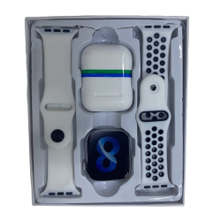 Ceas Inteligent T55 Pro Max cu 2 curele Albe si Casti Wireless 