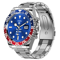 Ceas Smartwatch bratara ARGINTIE otel inoxidabil Bluetooth ROSU ALBASTRU