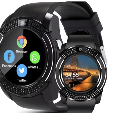 Ceas Smartwatch V8 cu functie apelare SMS camera Bluetooth Android Negru
