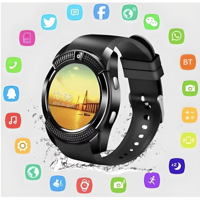 Ceas Smartwatch V8 cu functie apelare SMS camera Bluetooth Android Negru