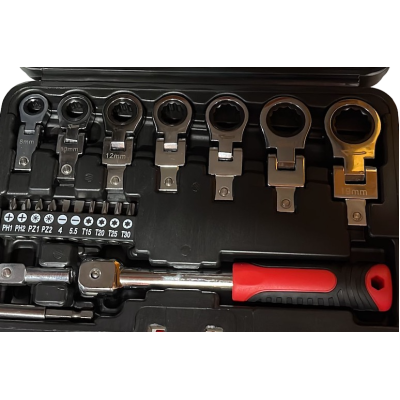 Chei unghiulare cu clichet 6-19mm CrV 20 buc si capete interschimbabile