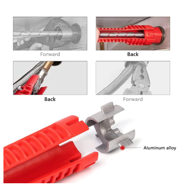 Cheie multifunctionala rosie pentru instalatii sanitare 3 capete interschimbabile