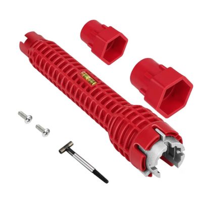 Cheie multifunctionala rosie pentru instalatii sanitare 3 capete interschimbabile