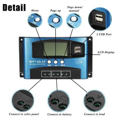 Controler solar de incarcare MPPT/PWM 12V/24V 100A dublu USB ecran LCD