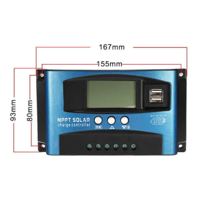 Controler solar de incarcare MPPT/PWM 12V/24V 60A dublu USB ecran LCD