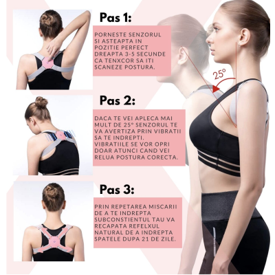 Corset pentru corectarea si indreptarea coloanei si a umerilor cu senzor inteligent