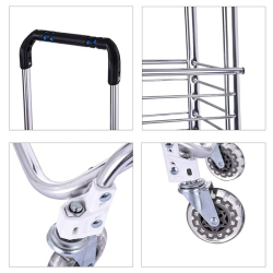 Cos de cumparaturi pliabil cu 4 roti argintiu