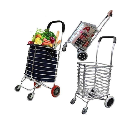 Cos de cumparaturi pliabil cu 4 roti argintiu