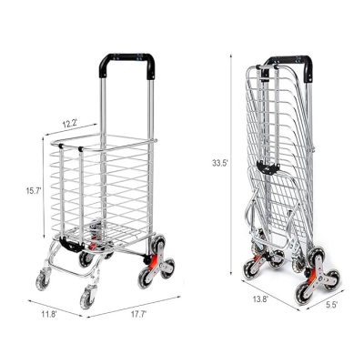 Cos de cumparaturi pliabil cu 4 roti argintiu