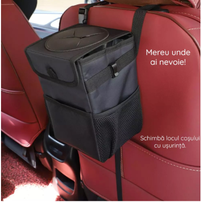 Cos de gunoi auto pliabil cu buzunare de depozitare Negru
