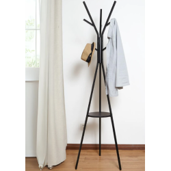 Cuier haine cu suport din lemn pentru accesorii 9 carlige otel carbon 180 x 45 cm