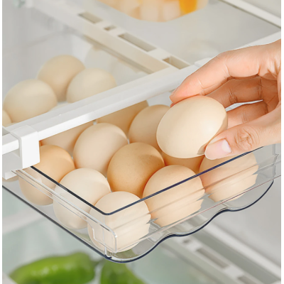 Cutie pentru depozitare oua cu suport prindere la raftul frigiderului
