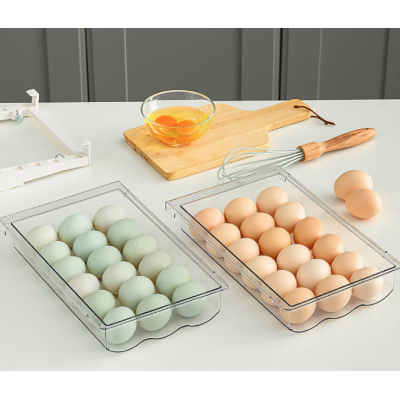 Cutie pentru depozitare oua cu suport prindere la raftul frigiderului