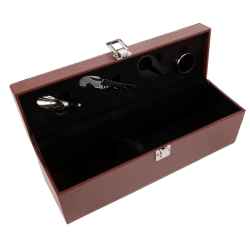 Cutie pentru Vin cu 4 Accesorii Tirbuson taietor capison inel dop metalic PIELE MARO