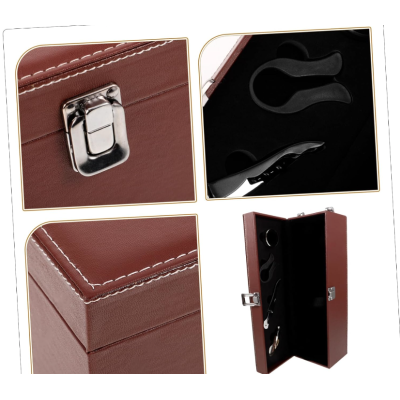 Cutie pentru Vin cu 4 Accesorii Tirbuson taietor capison inel dop metalic PIELE MARO