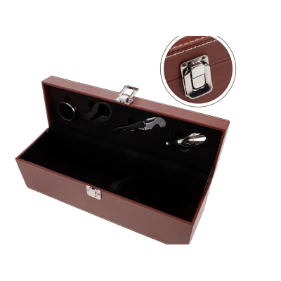 Cutie pentru Vin cu 4 Accesorii Tirbuson taietor capison inel dop metalic PIELE MARO
