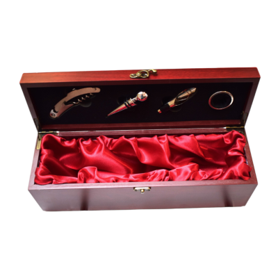 Cutie pentru Vin din Lemn cu 4 Accesorii Tirbuson Dop elegant Dop servire Inel antipicurare 36 x 11cm