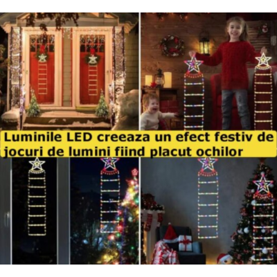 Decoratiune Scara lui Mos Craciun luminoasa Led multicolor 25x160 cu model STELUTA