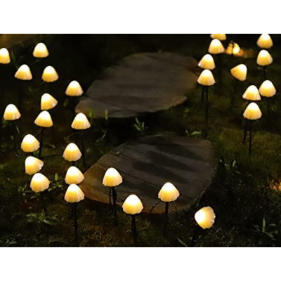 Decoratiune solara cu 30 de lampi in forma de ciuperca