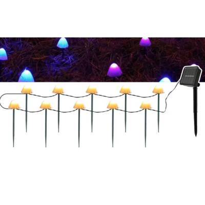 Decoratiune solara cu 30 de lampi in forma de ciuperca