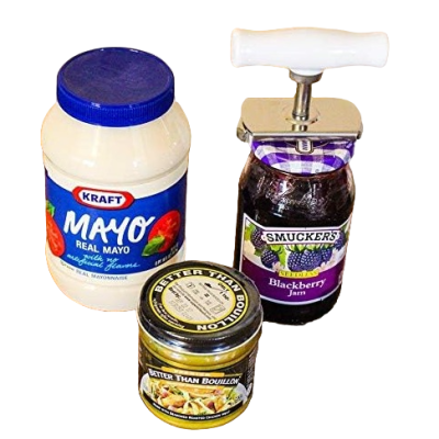 Deschizator de borcane si sticle cu Prindere Capac si Maner Alb / Inox