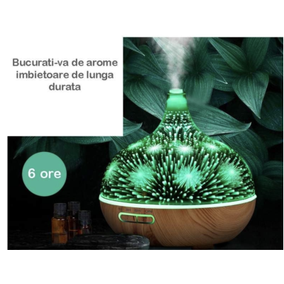 Difuzor Aromaterapie 3D capacitate 500 ml lumini LED multicolore model artificii