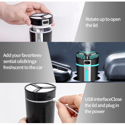 Difuzor de uleiuri esentiale pentru masina cu USB si RGB 300 ml