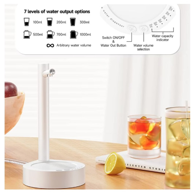 Dozator apa de birou din Inox cu Incarcare USB Alb/Negru