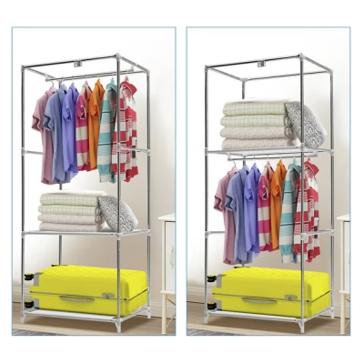 Dulap HAINE Textil 2 Rafturi 56x 44 x 146cm GRI si Depozitare Laterala