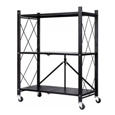 Etajera cu 3 polite mobila Depozitare bucatarie pliabila pe roti Neagra
