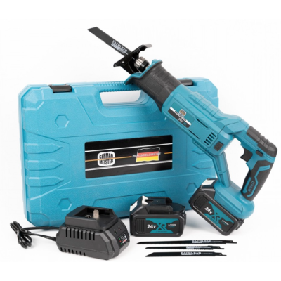Fierastrau sabie electric German Meister XR cu 2 acumulatori 5Ah 24V 1 panza albastru