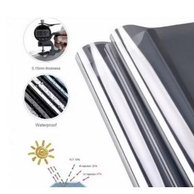 Folie Reflexiva protectie Geamuri montare pe interior cu efect de oglinda si protectie solara UV Argintie 45 x 300 cm