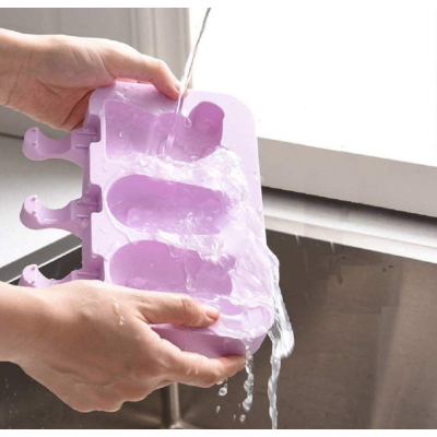 Forma silicon pentru inghetata Pepa Urs Iepure 3 cavitati Mov 19 cm