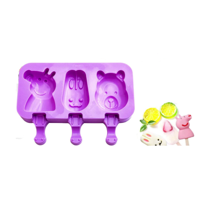 Forma silicon pentru inghetata Pepa Urs Iepure 3 cavitati Mov 19 cm