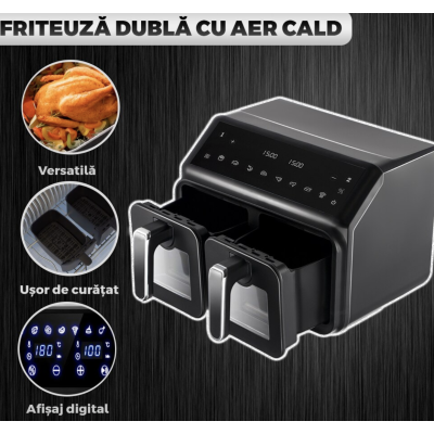 Friteuza Dubla Fara Ulei Air Fryer afisaj digital 10L capacitate