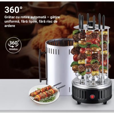 Gratar electric vertical 1500W cu 8 gauri 16 8 cupe ulei DSP frigarui detasabile carcasa de protectie