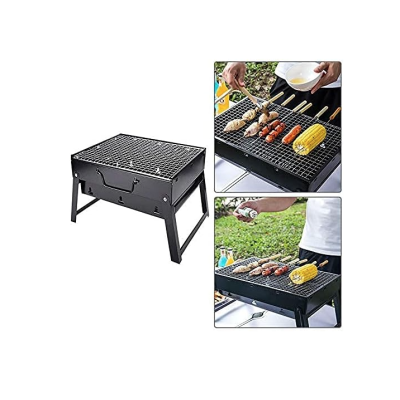 Gratar portabil tip valiza pentru gradina camping plaja din metal negru 27cmx35cmx23cm