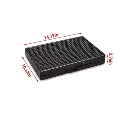 Gratar portabil tip valiza pentru gradina camping plaja din metal negru 27cmx35cmx23cm