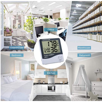Higrometru HTC-1 cu Termometru De Camera si Ceas cu Ecran LCD