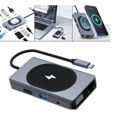 Hub cu 9 porturi diferite Q HU666 si incarcare wireless