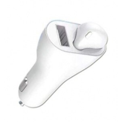Incarcator auto cu casca wireless inclusa conectare bluetooth Alb