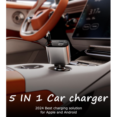 Incarcator auto Super Fast Charge Q9 5 in 1 de 120W 2 Cabluri